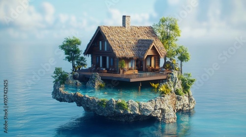 Remote island escape, crystalclear waters, 3D illustration photo