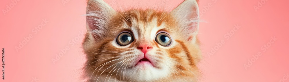 Adorable kitten with a surprised face, big eyes and mouth slightly open, on a pink background, sweet and joyful Adorable kitten with a surprised face, big eyes and mouth slightly open, on a pink background, sweet and joyful