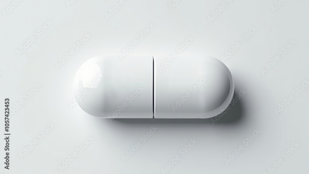Single White Pill with Branding Design on a Minimal Background Single White Pill with Branding Design on a Minimal Background