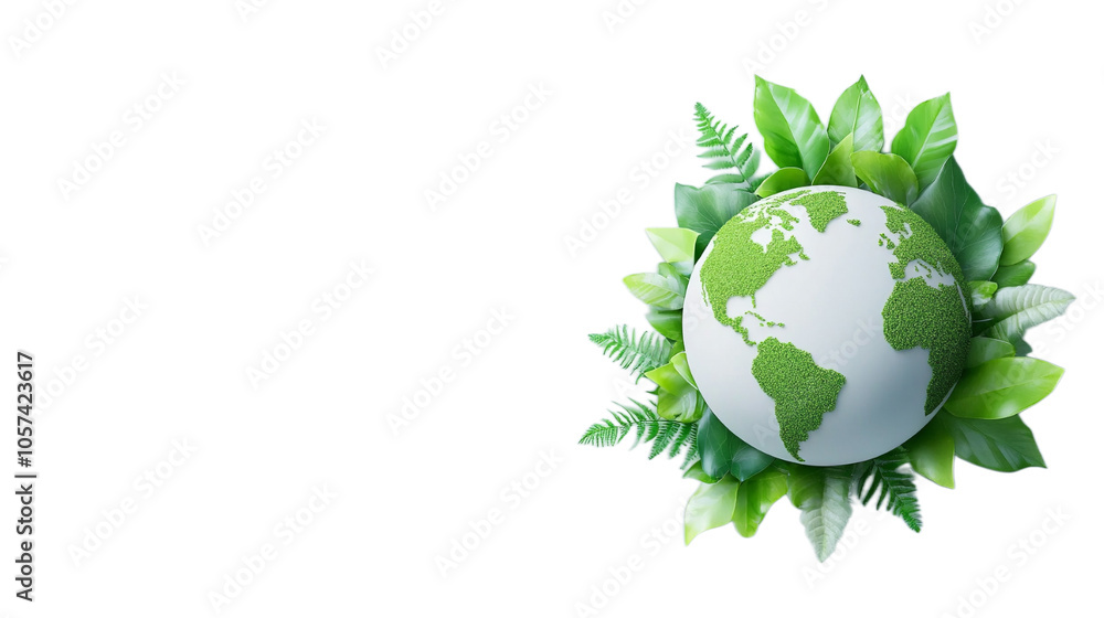 The globe, surrounded by greenery, symbolizes environmental awareness and sustainability. The globe, surrounded by greenery, symbolizes environmental awareness and sustainability.