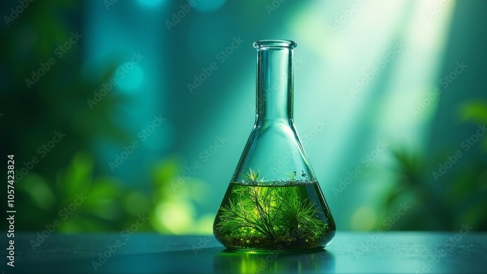 Enchanting Green Bio-Growth in Crystal Clear Lab Flask Enchanting Green Bio-Growth in Crystal Clear Lab Flask