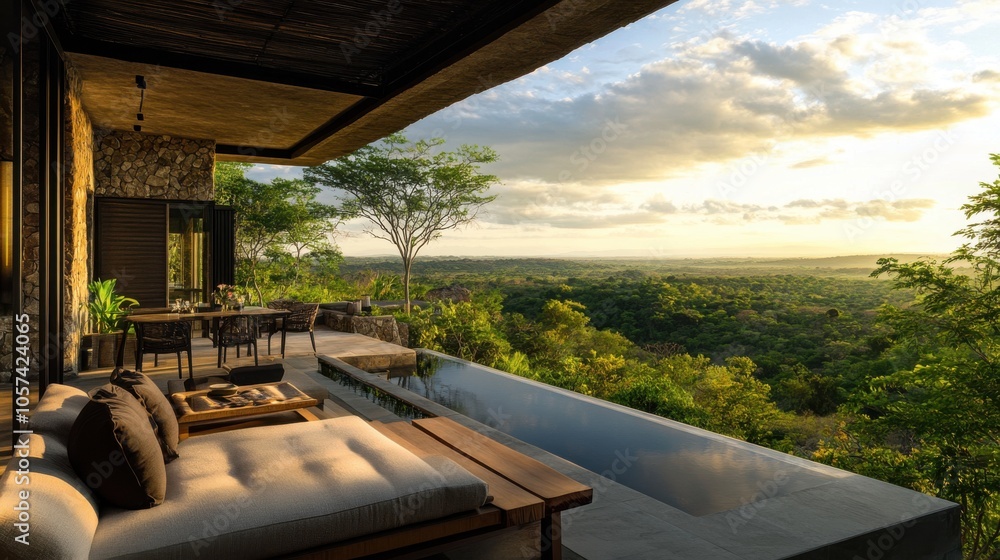 Luxury hotel suite with a private terrace overlooking Luxury hotel suite with a private terrace overlooking