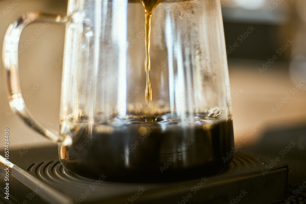 black drip coffee in glass server black drip coffee in glass server