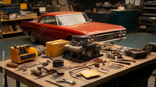 Wallpaper Mural Classic Car Engine Repair Tools Workshop Garage Torontodigital.ca
