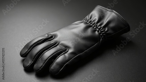 Elegant Black Leather Glove on Monochrome Canvas with Spotlight