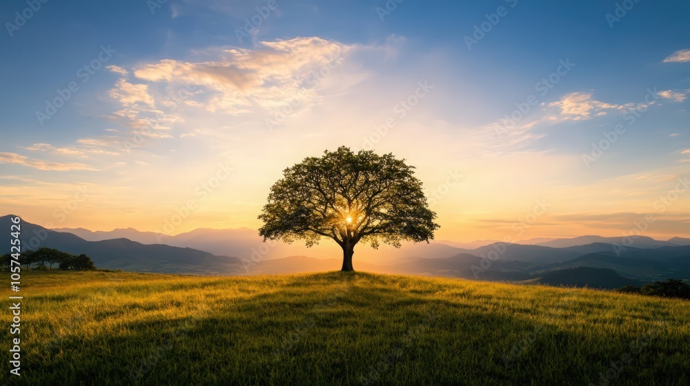 Lone tree stands against a stunning sunset Lone tree stands against a stunning sunset