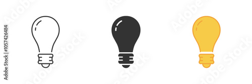 Lightbulb Line and Silhouette Icon Set. Energy and Illumination Symbol. Bright Idea and Power Source Sign. Innovation, Inspiration and Idea Lamp Icon. Editable Stroke. Isolated Vector Illustration