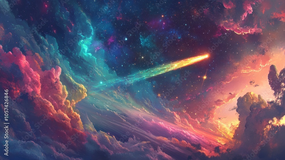 comet burning in the night sky over a distant planet, with colorful gas clouds generative ai comet burning in the night sky over a distant planet, with colorful gas clouds generative ai
