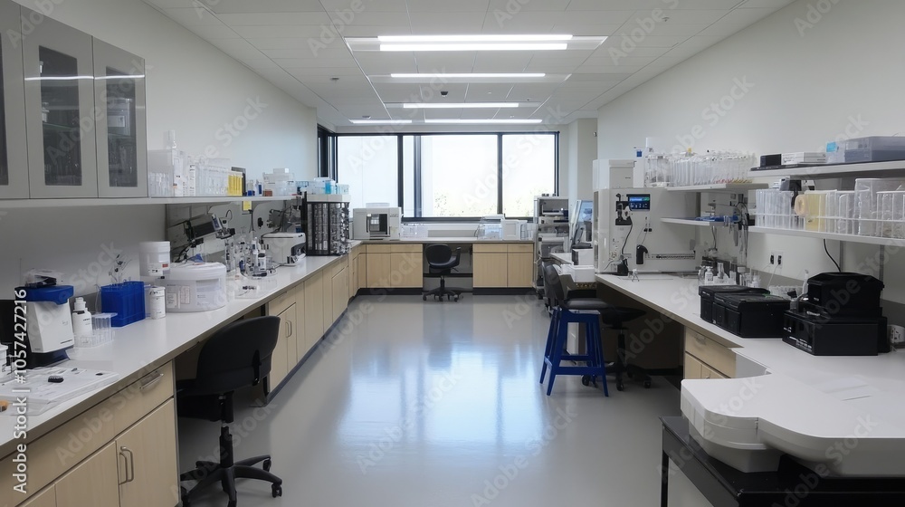 High-tech biotech lab filled with equipment and synthetic tissues, showing cutting-edge research High-tech biotech lab filled with equipment and synthetic tissues, showing cutting-edge research