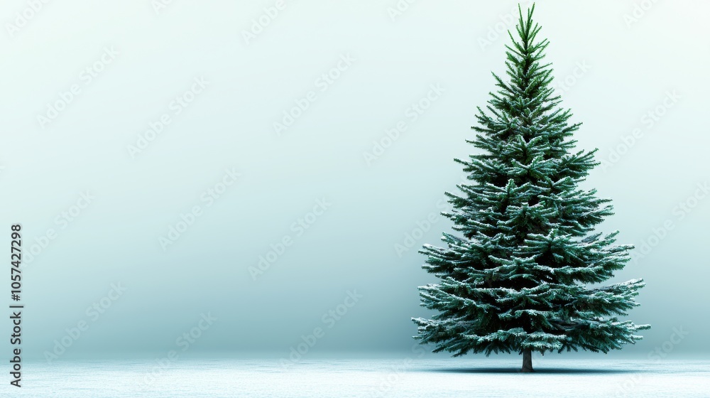 serene Christmas tree stands alone in snowy landscape, evoking peaceful holiday spirit. minimalist design enhances tranquil atmosphere. serene Christmas tree stands alone in snowy landscape, evoking peaceful holiday spirit. minimalist design enhances tranquil atmosphere.