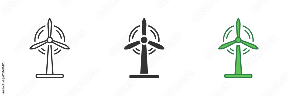 Wind Turbine Line and Silhouette Icon Set. Renewable Wind Energy Generator Symbol. Wind Power Turbine Sign. Editable Stroke. Isolated Vector Illustration Wind Turbine Line and Silhouette Icon Set. Renewable Wind Energy Generator Symbol. Wind Power Turbine Sign. Editable Stroke. Isolated Vector Illustration