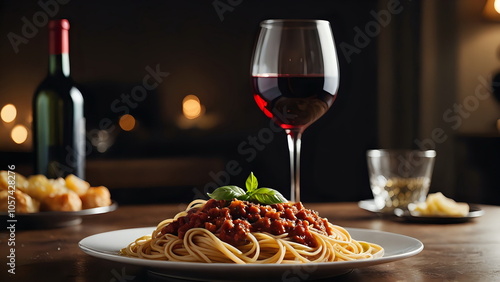 Spaghetti e vino photo