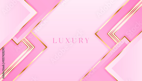 Sweet Pink and Luxury golden line background pink shades in 3d abstract style. modern template romance and deluxe design