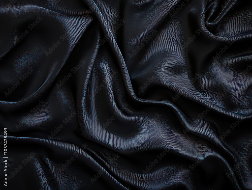 Elegant black silk fabric with smooth, flowing folds and glossy sheen. Elegant black silk fabric with smooth, flowing folds and glossy sheen.