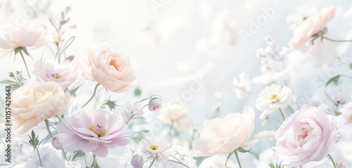 Soft Pink and White Roses with Greenery in a Delicate Floral Arrangement