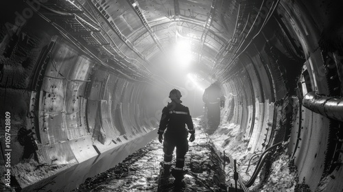 Construction of a tunnel of a high-speed railway line. Construction of a large tunnel in the mountain photo