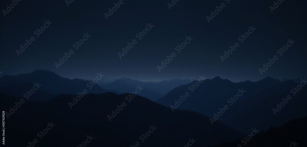 Fototapeta premium Dark Mountain Silhouettes Against a Night Sky with Subtle Light
