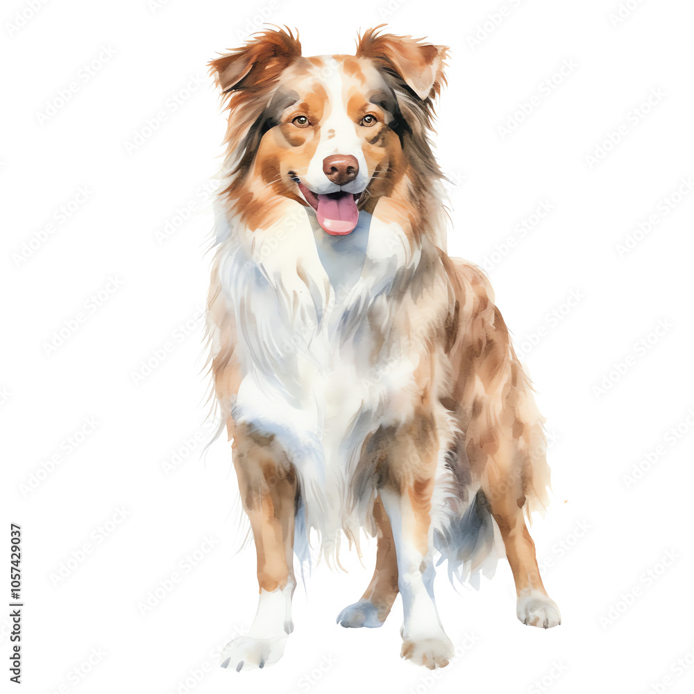 watercolor Australian shepherd on a isolated background, dog illustration, red merle color, transparent png watercolor Australian shepherd on a isolated background, dog illustration, red merle color, transparent png
