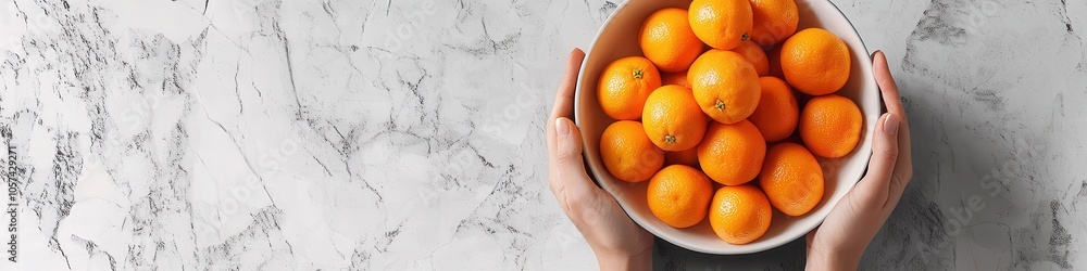 bowl of tangerines in hands. Selective focus bowl of tangerines in hands. Selective focus