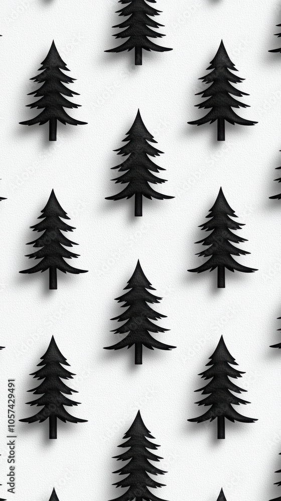 Obraz premium Black Christmas tree pattern on white background, perfect for festive decor. This design adds modern touch to holiday celebrations and seasonal themes.