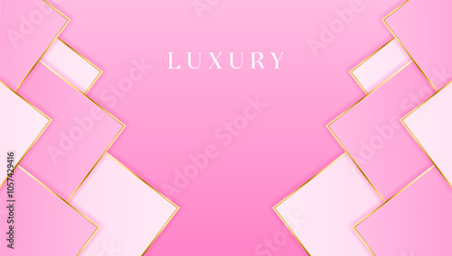 Sweet Pink and Luxury golden line background pink shades in 3d abstract style. modern template romance and deluxe design