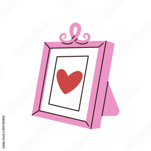 Pink girly photo frame with molding. Vector flat illustration isolated.