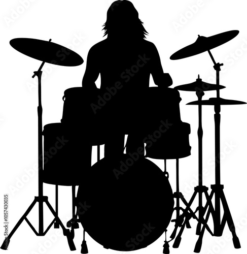 Vektor Silhouette - Musiker einer Band sitzt vor dem Schlagzeug - Design Element - Musik