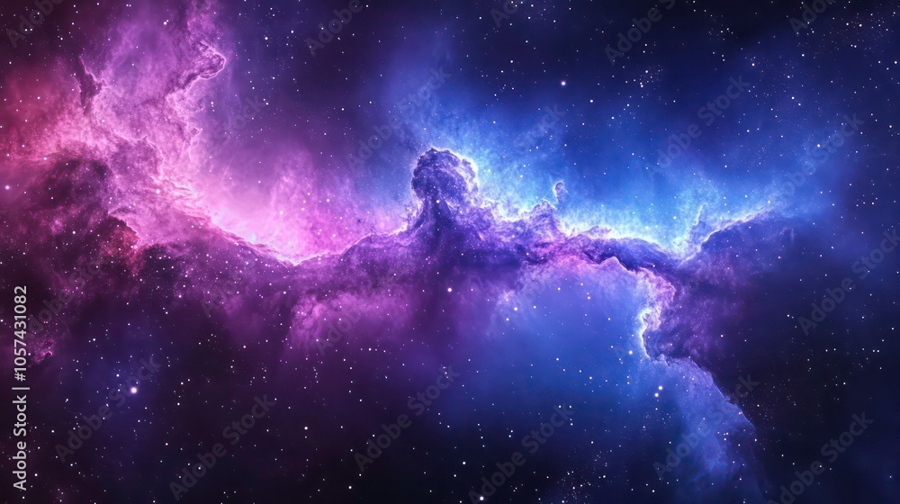 A vibrant cosmic nebula with swirling colors of purple and blue against a starry background. A vibrant cosmic nebula with swirling colors of purple and blue against a starry background.