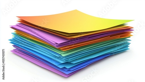 Pile of Colorful Papers and Documents Isolated on White Background