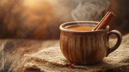 Wallpaper Mural Steaming chai tea in a rustic mug with a cinnamon stick Torontodigital.ca