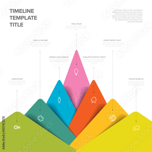 big seven mountains as multipurpose infographic template with icons and description. Light multipurpose infochart infographic template design wit seven elements and shadows