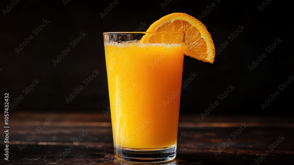 Tall glass of freshly squeezed orange juice with pulp Tall glass of freshly squeezed orange juice with pulp