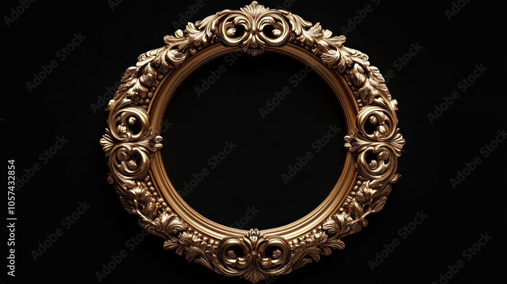 Ornate circular golden frame isolated. 3D rendering, frame, gold, picture, antique, vintage, old, decoration, art, photo, baroque, ornate, border, golden, wood, design, empty, ornament, object, carved