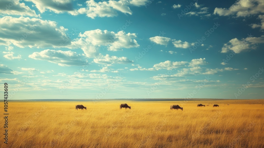 Wildlife grazing in a vast, untouched savanna Wildlife grazing in a vast, untouched savanna