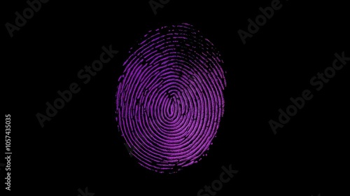 A stylized purple fingerprint on a black background, symbolizing identity and security.