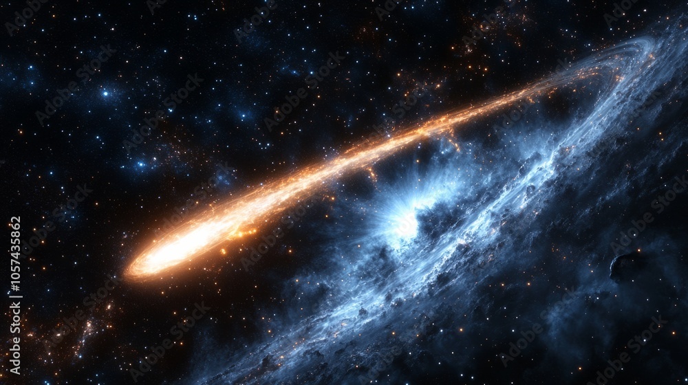 luminous comet passing through a dense star field and its bright tail leaving a trail of light in the darkness generative ai luminous comet passing through a dense star field and its bright tail leaving a trail of light in the darkness generative ai