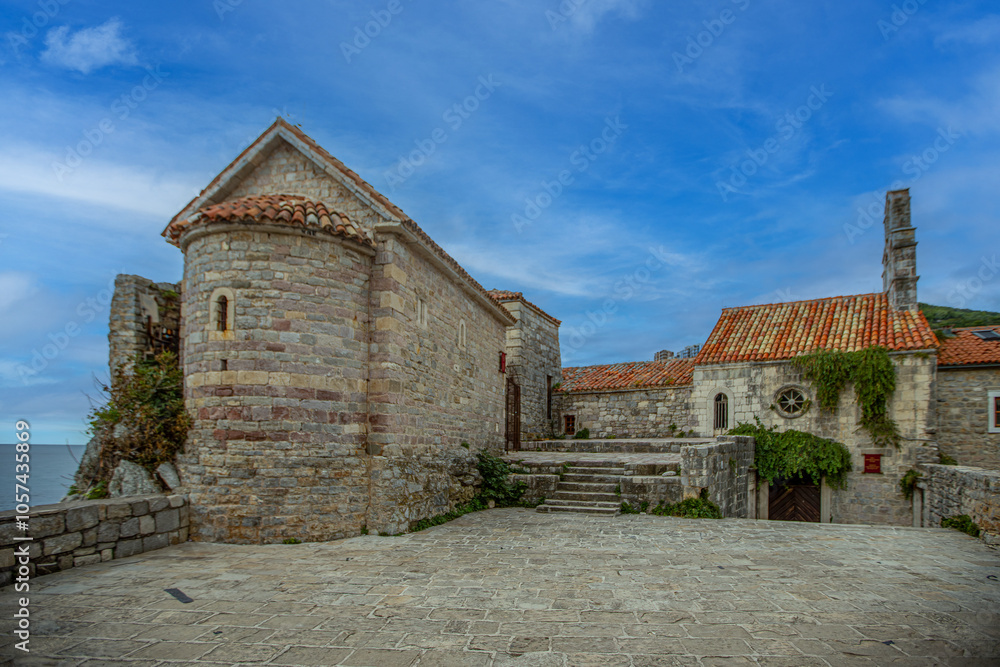 Ancient buildings in the old town of Budva,Montenegro