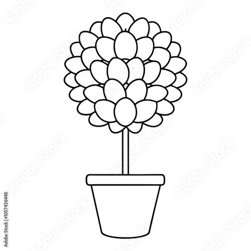 Topiary Tree in Pot Line Art – Elegant Garden Illustration for Decorative Use photo