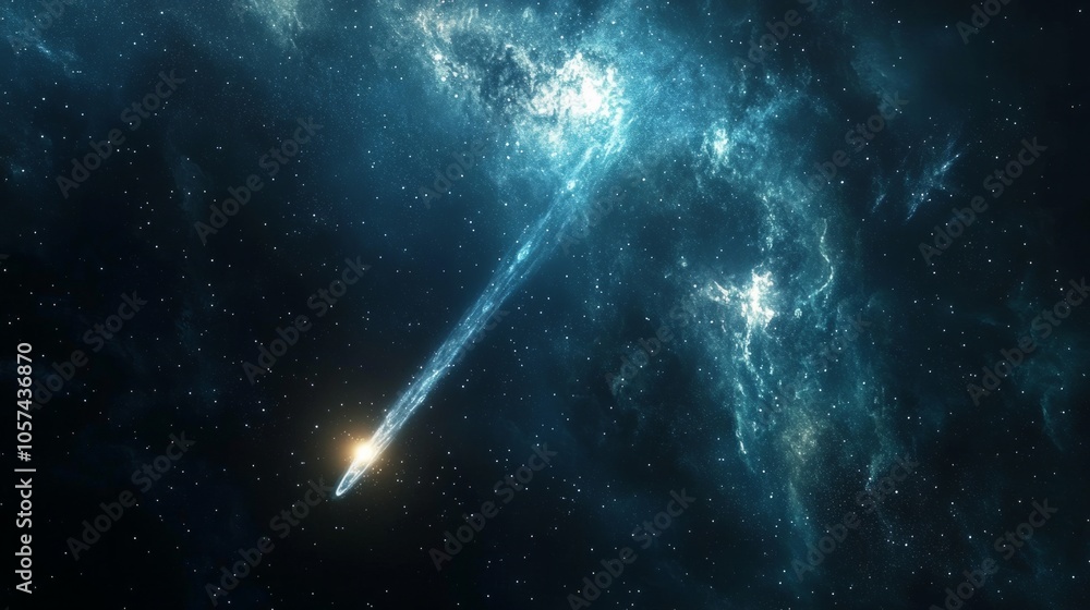 luminous comet passing through a dense star field and its bright tail leaving a trail of light in the darkness generative ai luminous comet passing through a dense star field and its bright tail leaving a trail of light in the darkness generative ai