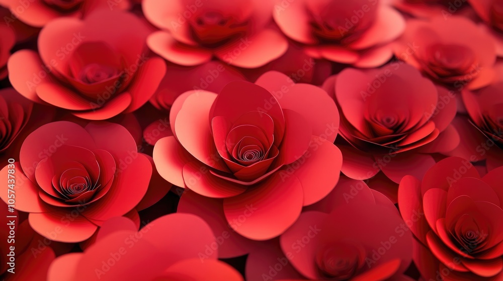 3D illustration of decorative red paper flowers perfect for a Valentine s Day themed background or floral wallpaper 3D illustration of decorative red paper flowers perfect for a Valentine s Day themed background or floral wallpaper