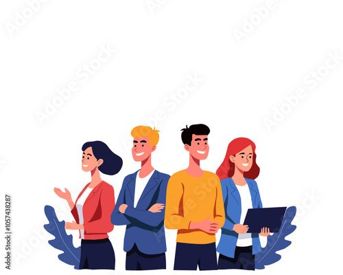 diverse group of professionals standing confidently, symbolizing teamwork, success, and achievement. Ideal for business, leadership, collaboration, and team-building themes.