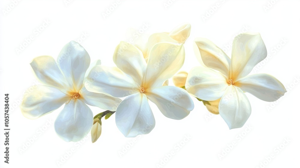 Isolated jasmine flower on a white background; highly detailed and realistic floral illustration Isolated jasmine flower on a white background; highly detailed and realistic floral illustration