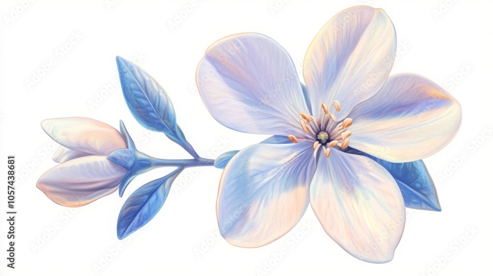 Isolated jasmine flower on a white background; highly detailed and realistic floral illustration Isolated jasmine flower on a white background; highly detailed and realistic floral illustration