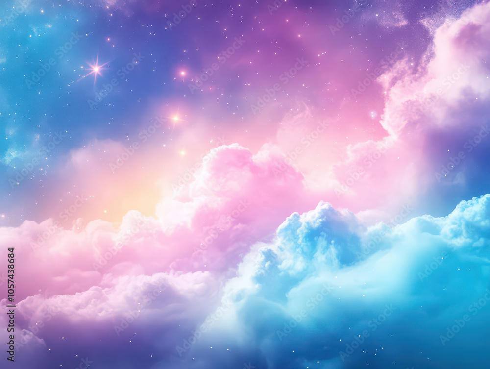 Dreamy pastel clouds beneath a starry sky, creating a magical celestial atmosphere. Dreamy pastel clouds beneath a starry sky, creating a magical celestial atmosphere.