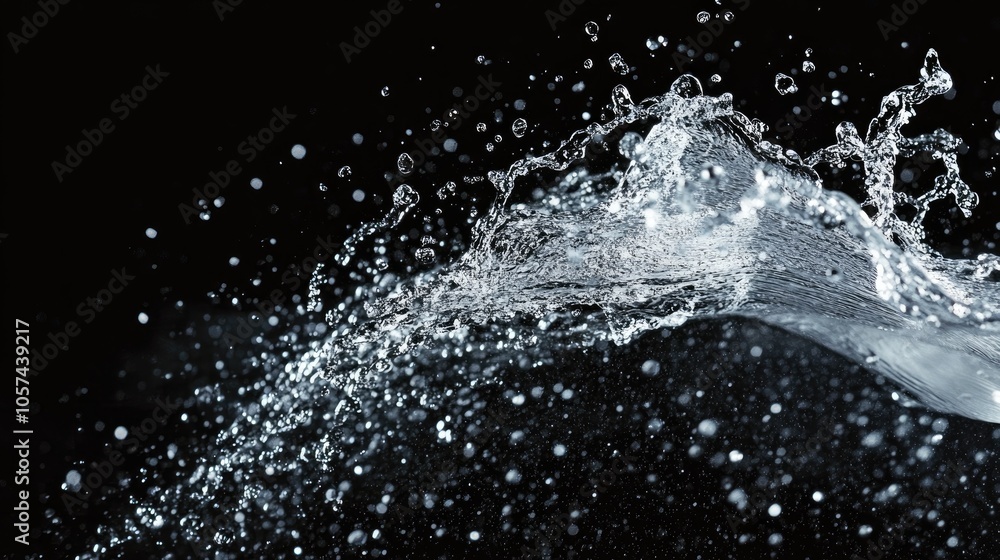 Water mist spray with droplets in motion against a black background Water mist spray with droplets in motion against a black background