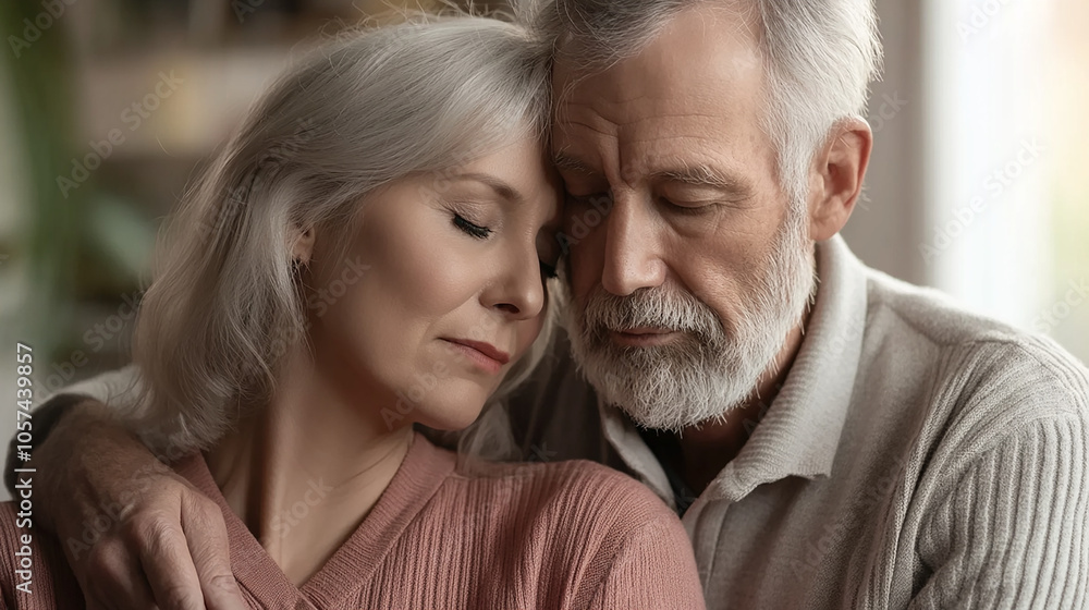 Older couple with sad faces in a gentle atmosphere Older couple with sad faces in a gentle atmosphere