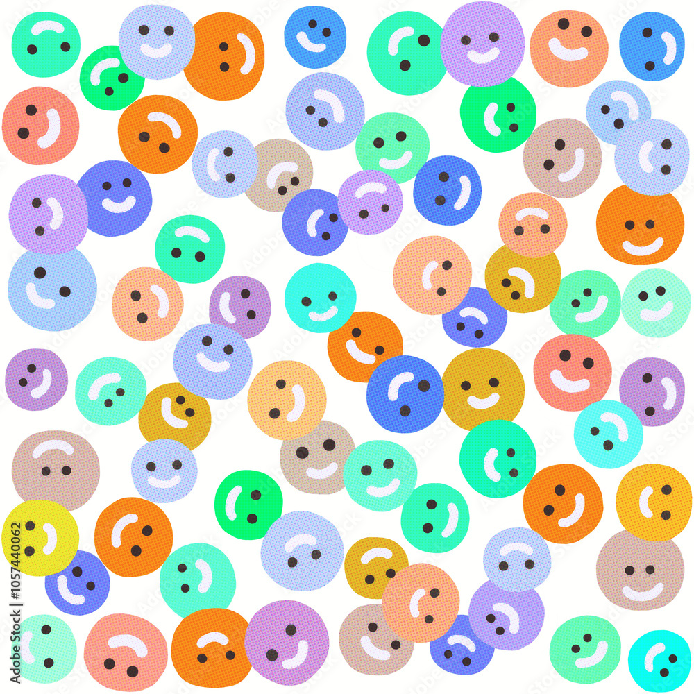 smiley face pattern . happy time background . colorful retro wallpaper . 