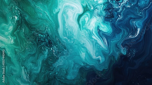 Acrylic abstract background in shades of blue and green Fluid art with a tidewater green hue photo