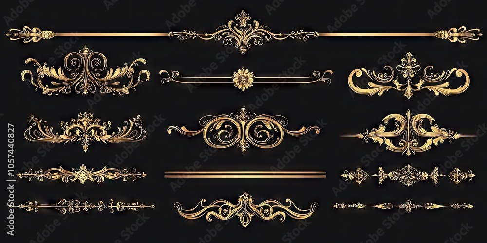 Luxurious semi antique decorative borders for various uses, including posters, flyers, cards, banners, frames, and emblems. Vintage style ornate golden design illustrations. Luxurious semi antique decorative borders for various uses, including posters, flyers, cards, banners, frames, and emblems. Vintage style ornate golden design illustrations.