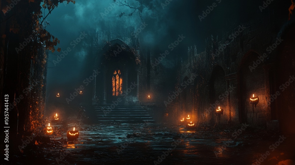 Fototapeta premium Mysterious Halloween scene with candles 
